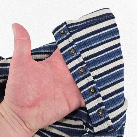 Free People Blue Striped Cape Cold Basic T-Shirt Long Sleeve Top Size Medium - Picture 6 of 11